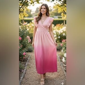 Natalie Ruffled ombré midi dress XL NWT